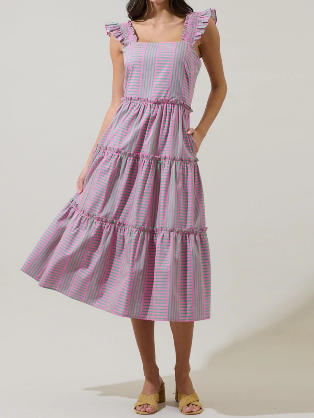 Sugarlips‎ Valda Striped Aurie Tiered Midi Dress Size L